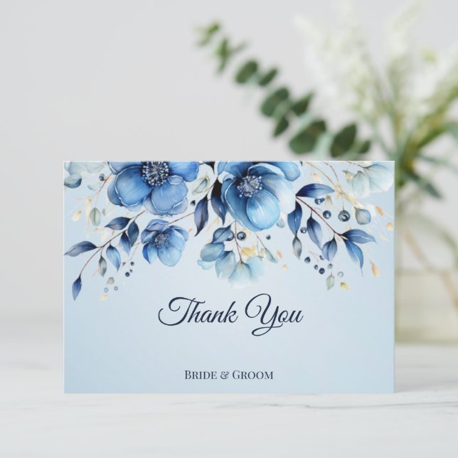 Aquarelle Carte de remerciements Fleurs Bleues (Debout devant)
