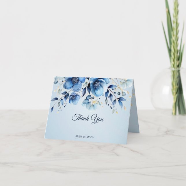 Aquarelle Carte de remerciements Fleurs Bleues (Devant)