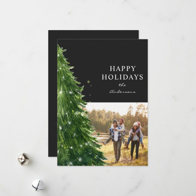 aquarelle carte de vacances photo arbre de Noël (Devant/Arrière en situation)