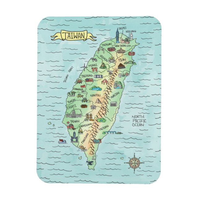Aquarelle Carte Taïwan Magnet photo (Vertical)