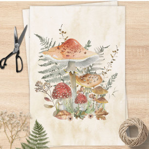Aquarelle Champignons Anciens Feuilles de Fougère