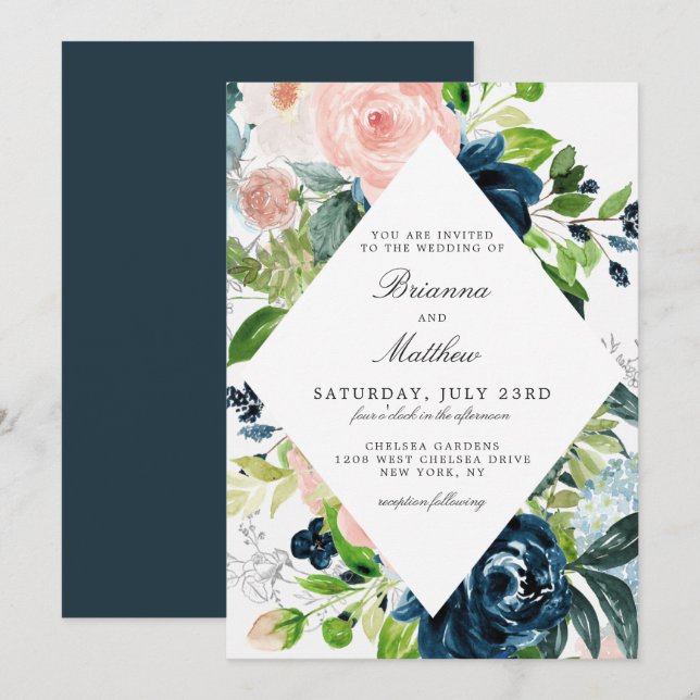 Aquarelle charmée Faire-part de mariage florale (Devant / Derrière)