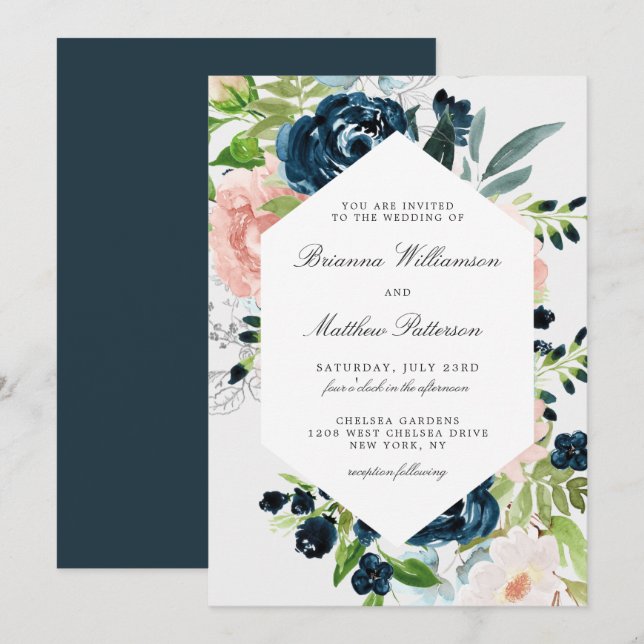 Aquarelle charmée Faire-part de mariage florale (Devant / Derrière)