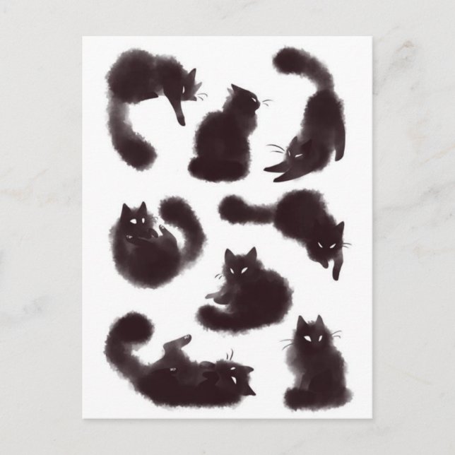 Aquarelle Chats noirs Postkarte (Vorderseite)
