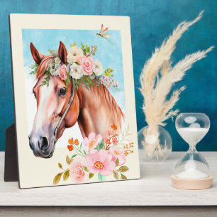 Aquarelle Cheval et Fleurs Table Top Plaque
