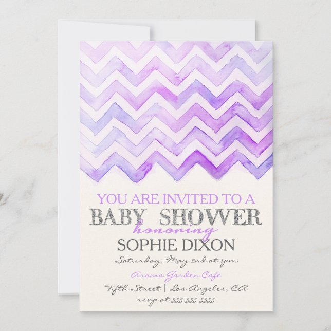Aquarelle Chevron Baby shower Invitation (Devant)