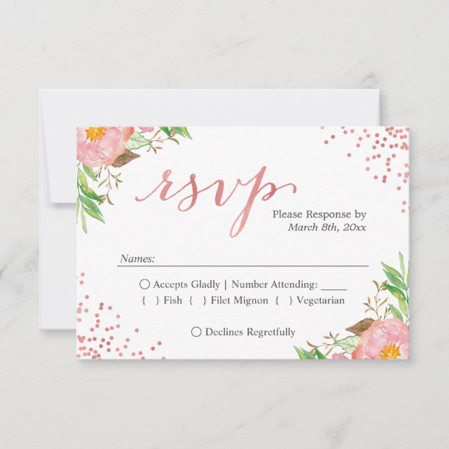 Aquarelle Chic Rose Floral Wedding Réponse RSVP (Devant)