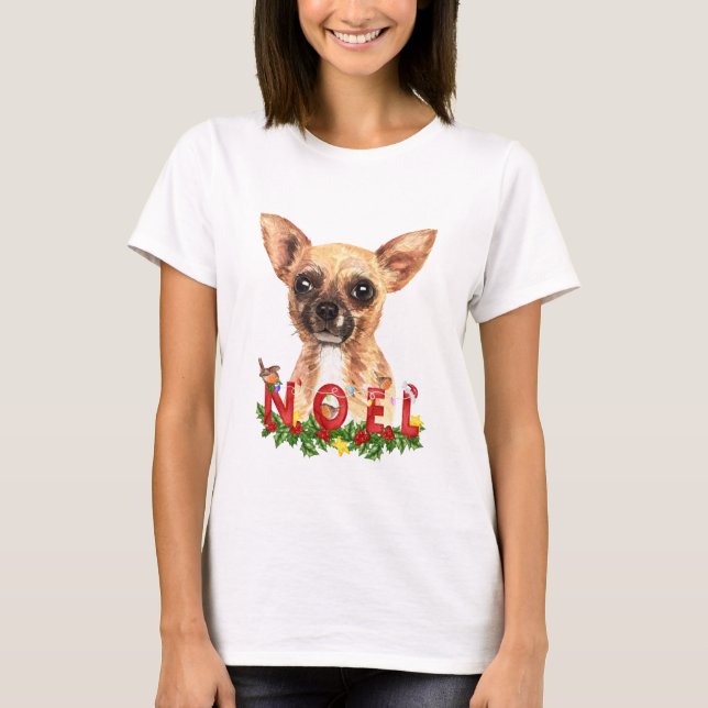 Aquarelle Chihuahua Noel T-shirt Noël (Devant)