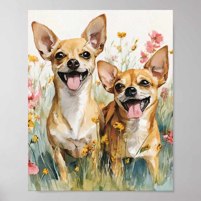 Aquarelle Chihuahua Poster - mignon petit mur de c (Devant)