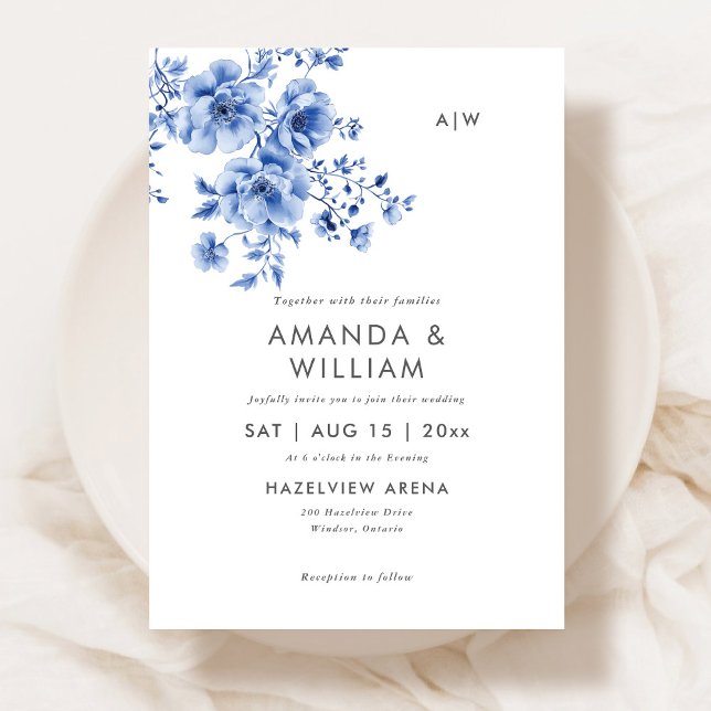 Aquarelle Chinoiserie Florale Faire-part de mariag (Créateur téléchargé)