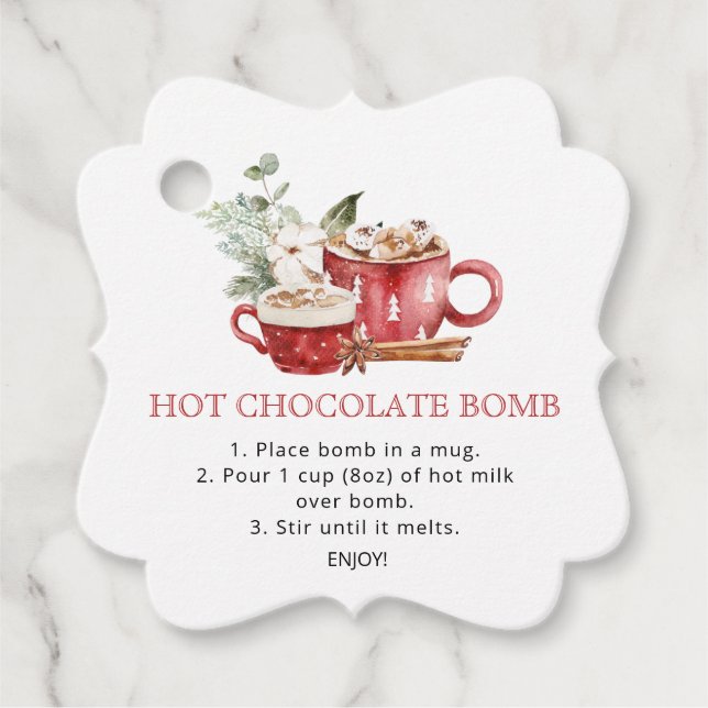 Aquarelle chocolat chaud bombe en faveur étiquette (Devant)