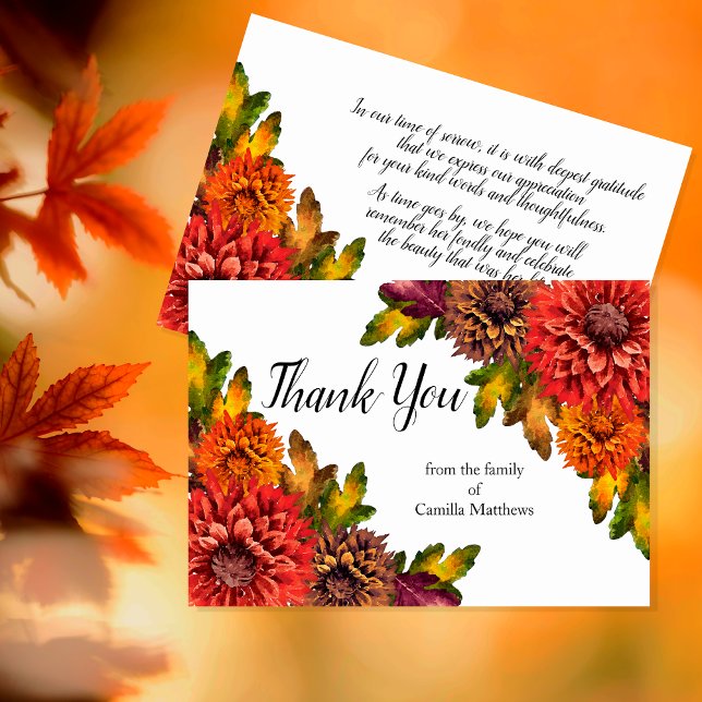 Aquarelle Chute Florale Merci de deuil (Watercolor Fall Floral Bereavement Thank You Card)