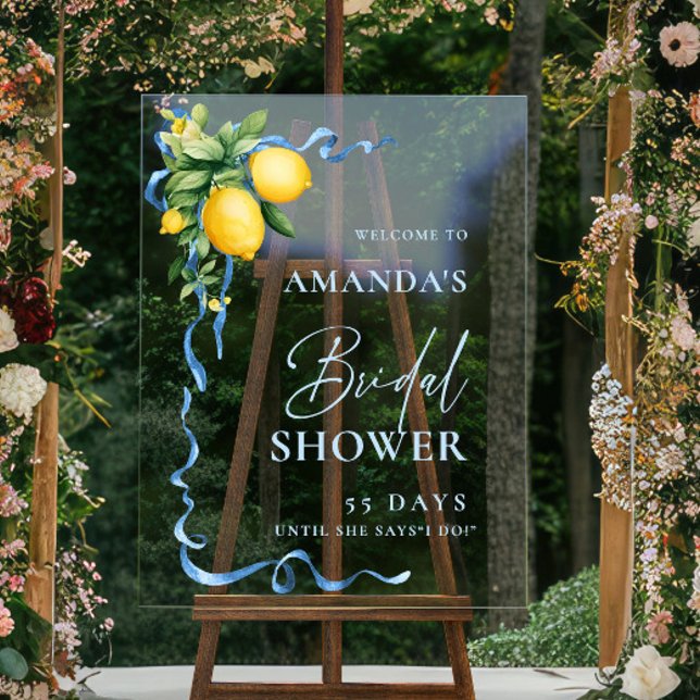 Aquarelle Citron bleu ruban Fête des mariées BIENV (Créateur téléchargé)