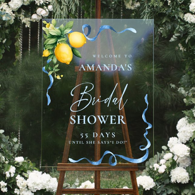 Aquarelle Citron bleu ruban Fête des mariées BIENV (Créateur téléchargé)