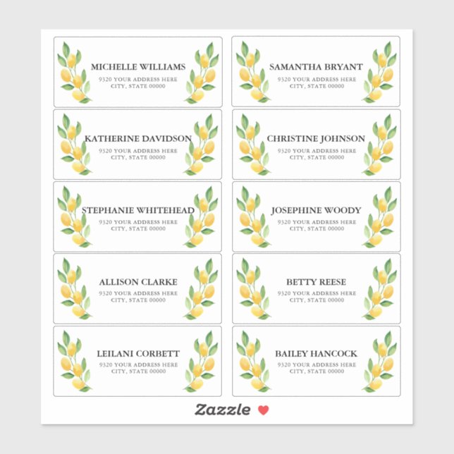 Aquarelle Citron Étiquettes de adresse invités (Feuille)