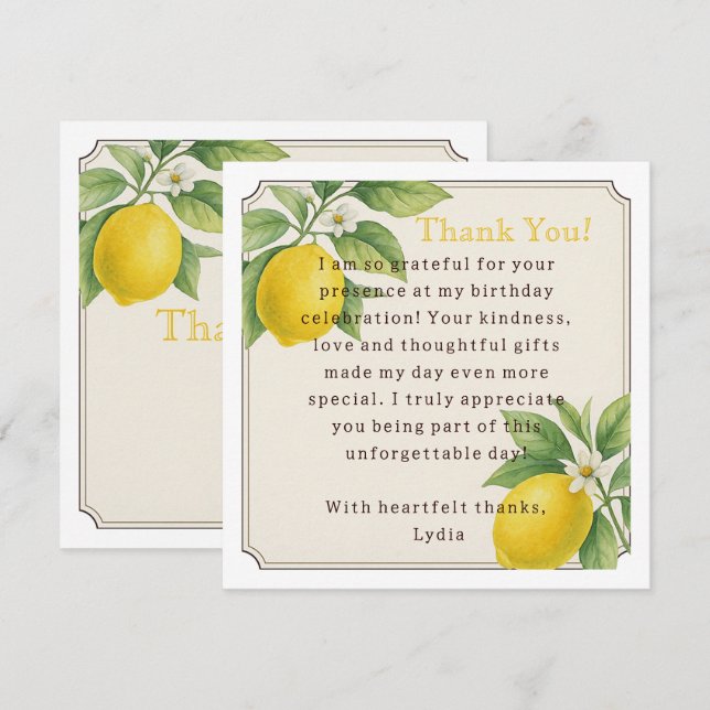 Aquarelle Citron fête d'anniversaire Carte de reme (Devant / Derrière)