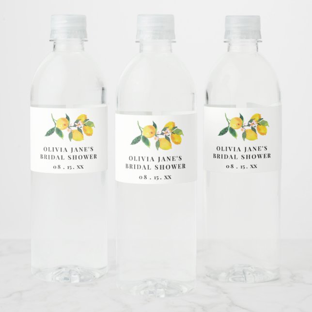 Aquarelle Citron Fête des mariées Étiquette boutei (Bouteilles)