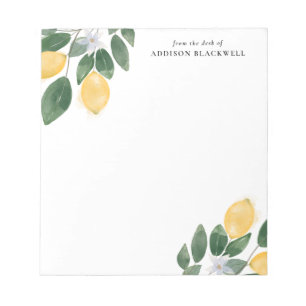 Aquarelle Citrons et Bloc-notes en feuillage avec