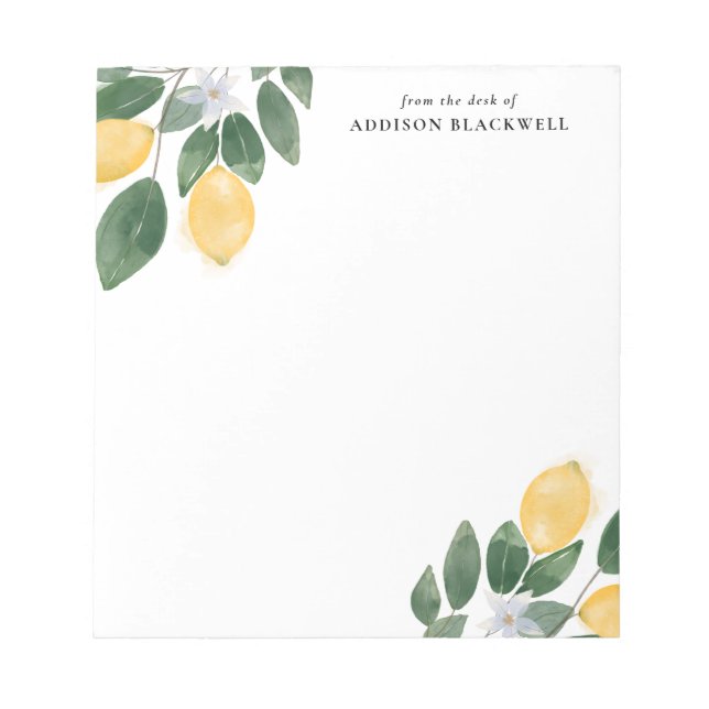 Aquarelle Citrons et Bloc-notes en feuillage avec  (Devant)