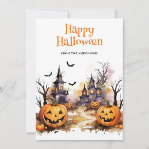 Aquarelle Citrouille amusante Bonne carte d'Hallow