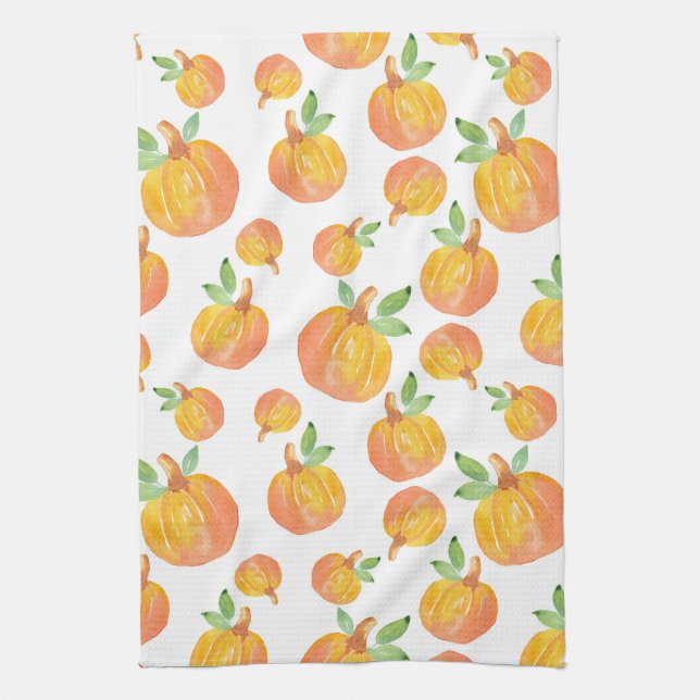 Aquarelle Citrouille Motif 3 Serviette de cuisine (Vertical)