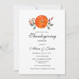 Aquarelle citrouille Thanksgiving diner Invitation