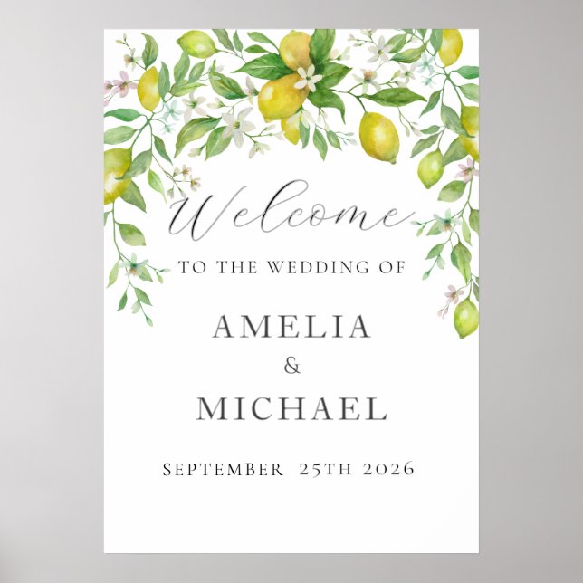 Aquarelle Citrus Citrus Bienvenue Poster Mariage (Devant)