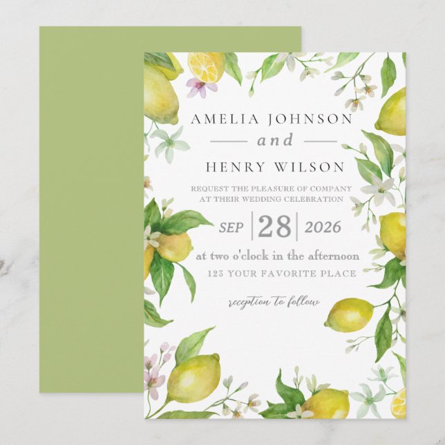 Aquarelle Citrus Faire-part de mariage aux fruits (Devant / Derrière)