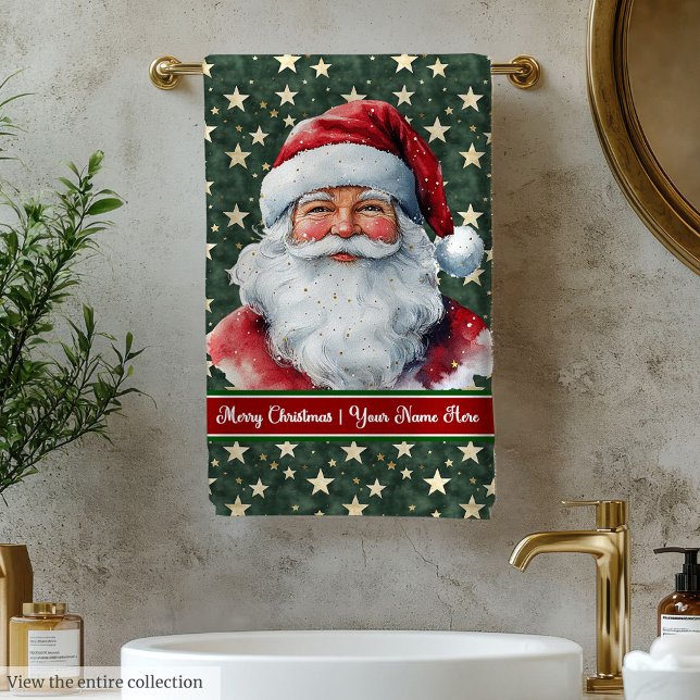 Aquarelle classique Santa Claus serviettes de bain (Watercolor Classic Santa Claus Bath Towels Gift)