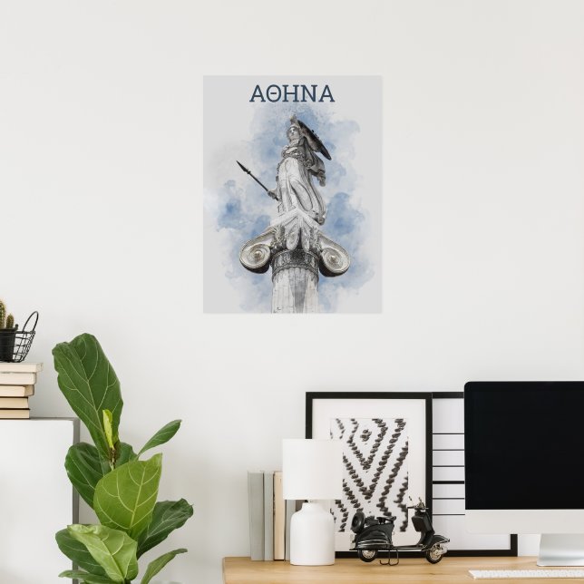 Aquarelle classique Statue grecque Athéna Poster (Bureau à domicile)
