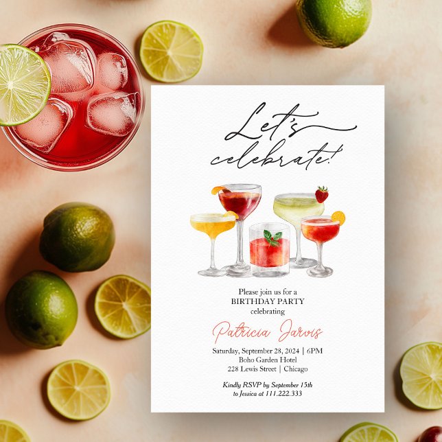 Aquarelle Cocktail Invitations d'anniversaire (Créateur téléchargé)