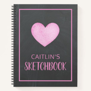 Aquarelle Coeur rose Livre de croquis personnalisé