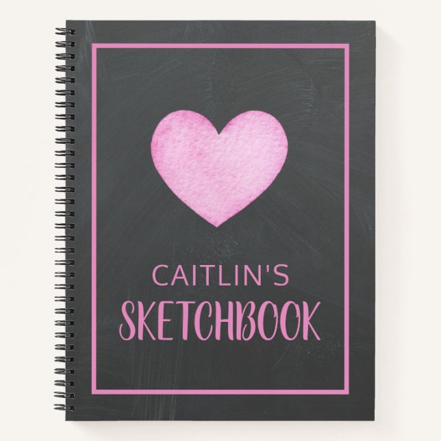 Aquarelle Coeur rose Livre de croquis personnalisé (Devant)