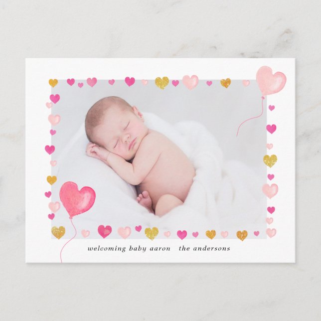 aquarelle coeurs frontière colorée Photo Carte pos (Devant)