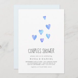Aquarelle Coeurs Garçon Couples Douche Invitation