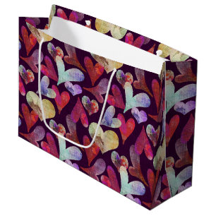 Aquarelle Coeurs Saint-Valentin Grand sac cadeau