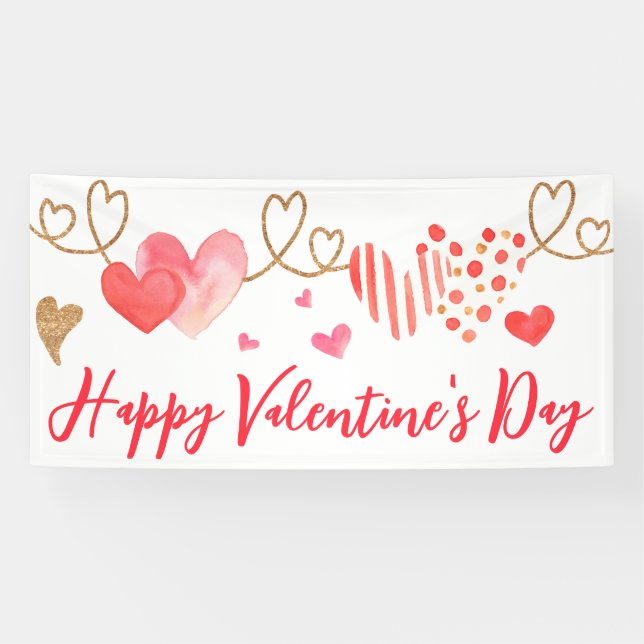 Aquarelle Coeurs Valentines Bannière Jour (Horizontal)