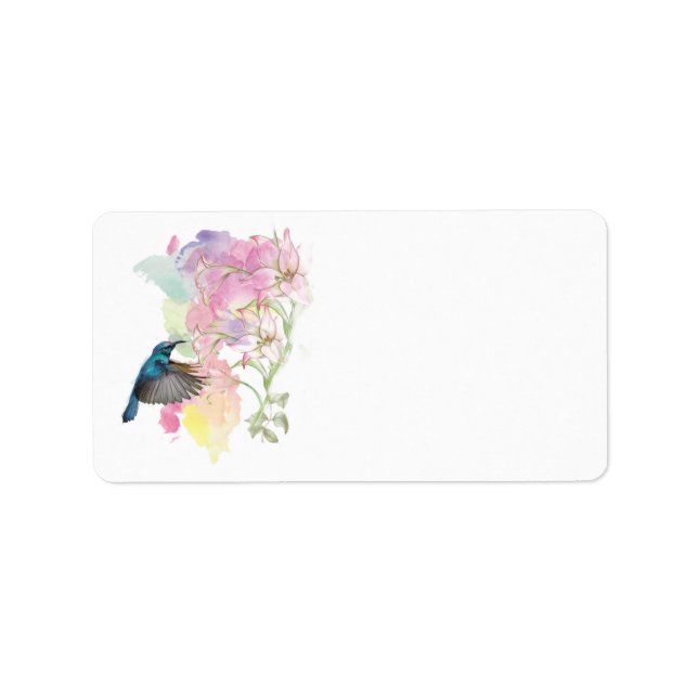 Aquarelle Colibri et Lillies, étiquette de adresse (Devant)