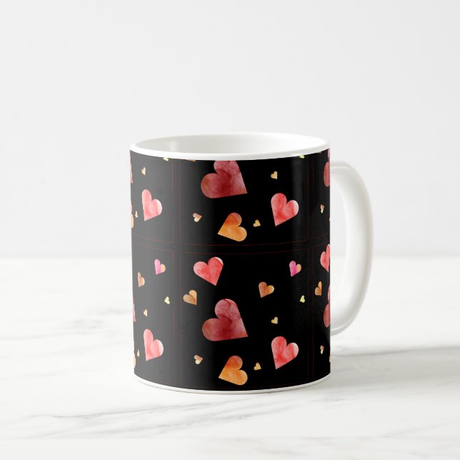 Aquarelle colorée Coeurs café Mug (Devant droit)