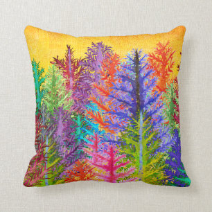 Aquarelle colorée Pins Arbres Jeter Oreiller