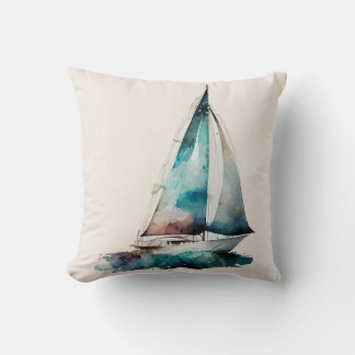 Aquarelle colorée Voilier Lancer Oreiller