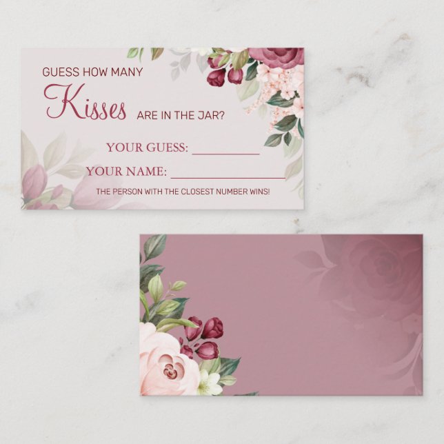 Aquarelle Combien de baisers jeu de carte de Fête  (Devant / Derrière)