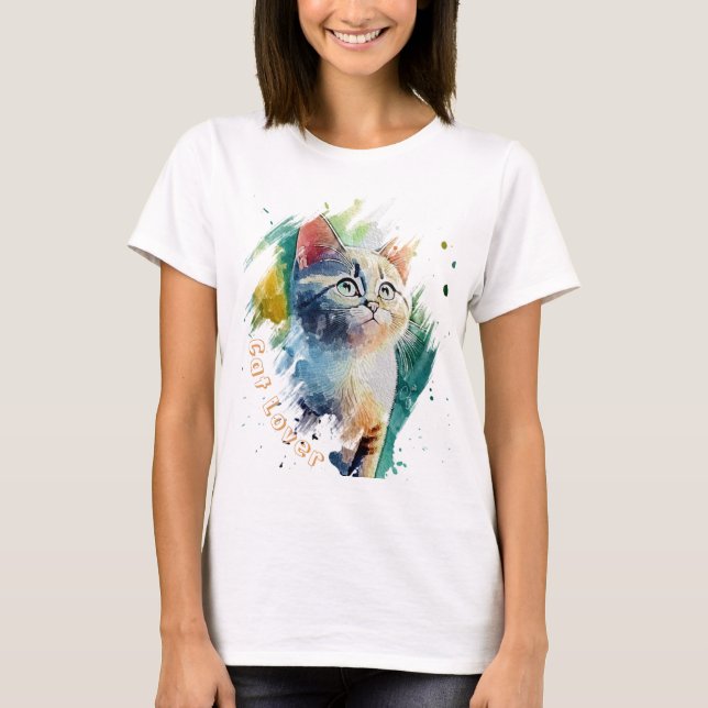 Aquarelle cool Portrait de chat T-shirt (Devant)