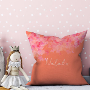 Aquarelle corail floral saumon nom lancer oreiller