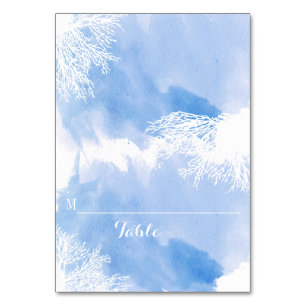Aquarelle corail récif bleu mariage carte place