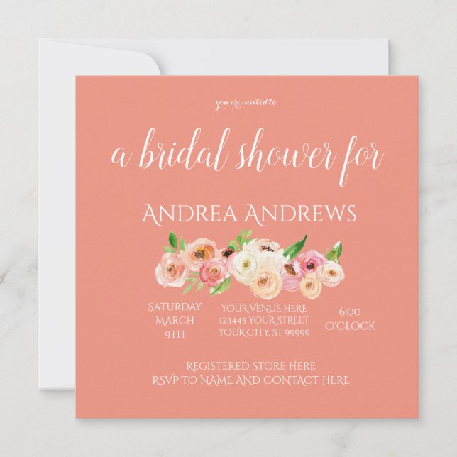 Aquarelle Coral Floral Douche nuptiale Invitation (Devant)