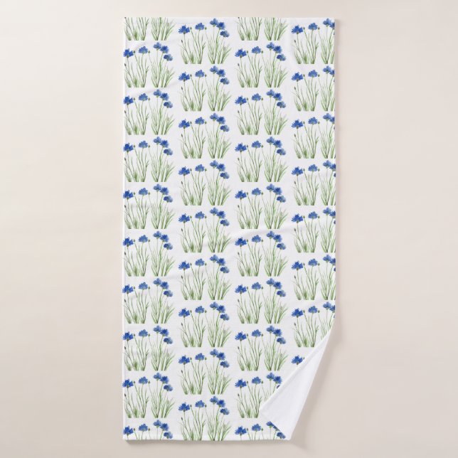 Aquarelle Cornouailles Fleur sauvage Bleu Floral (Serviette de bain)