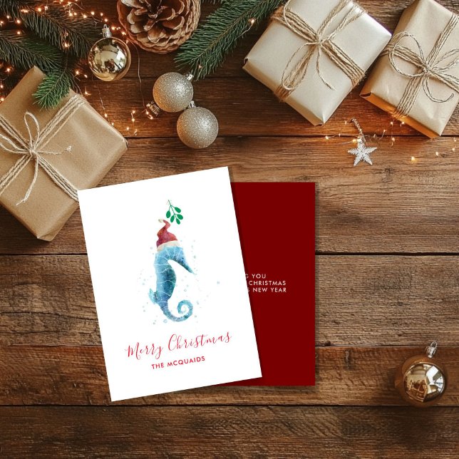 Aquarelle côtière SeaHorse Carte de Noël (Watercolor Seahorse coastal Christmas card)