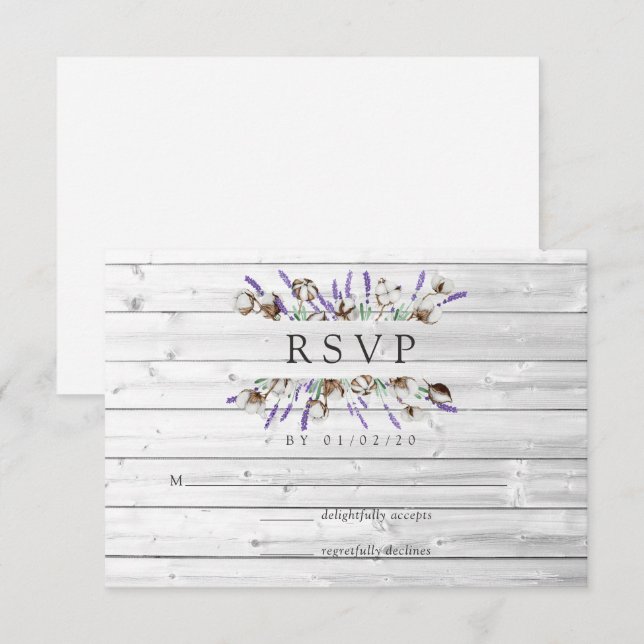 Aquarelle Cotton Lavender Mariage campagnard RSVP  (Devant / Derrière)