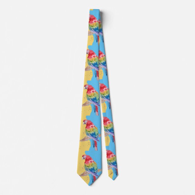 Aquarelle couleur perroquet Macaw Mens Cravate (Devant)